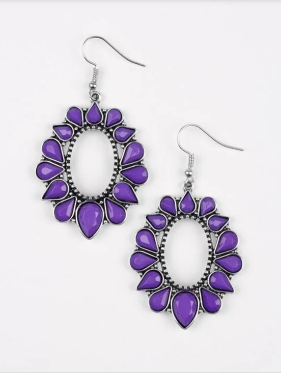 paparazzi Jewelry - ​Paparazzi Purple Teardrop Bead Silver Oval Frame Dangle Earrings